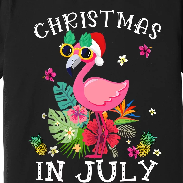 Christmas In July Pink Flamingo Hawaii Funny Women Girl Premium T-Shirt