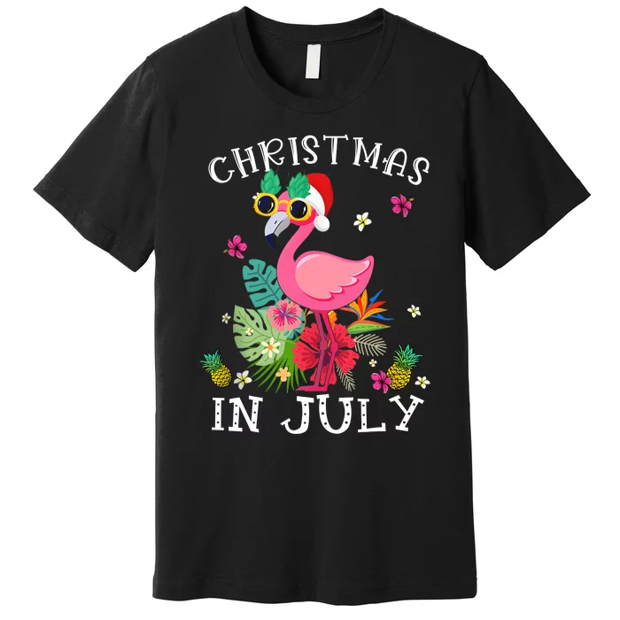 Christmas In July Pink Flamingo Hawaii Funny Women Girl Premium T-Shirt