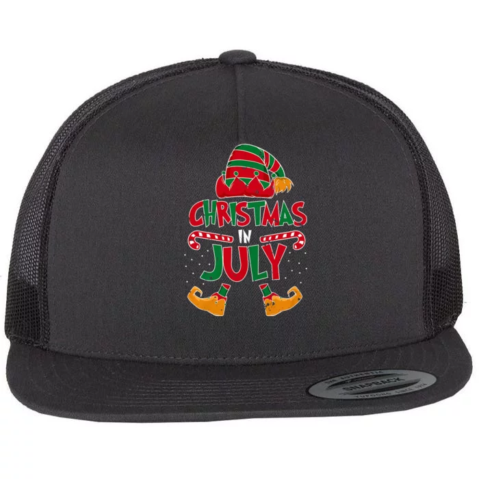 Christmas In July Elf Beach Summer Funny Christmas In July Flat Bill Trucker Hat