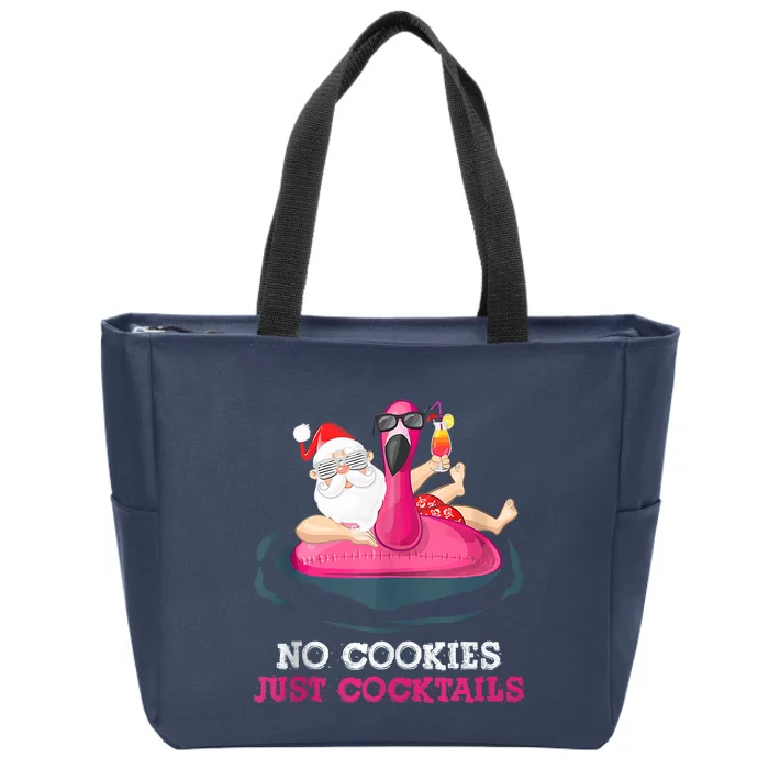 Christmas In July No Cookies Just Cocktails Summer Flamingo Zip Tote Bag