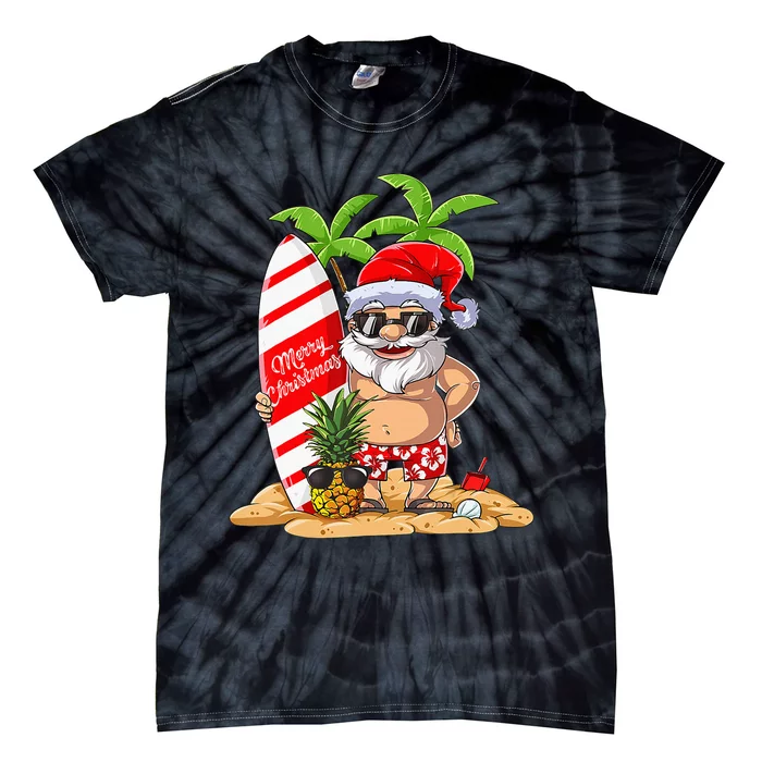 Christmas in July Santa Hawaiian Summer Surf Surfing Surfer Tie-Dye T-Shirt