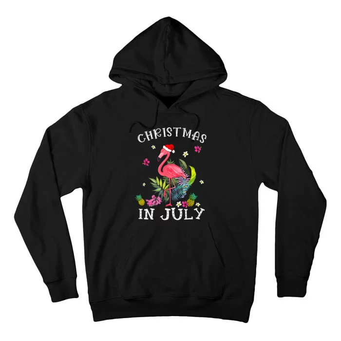 Christmas In July Shirts For Women Pink Flamingo Tall Hoodie