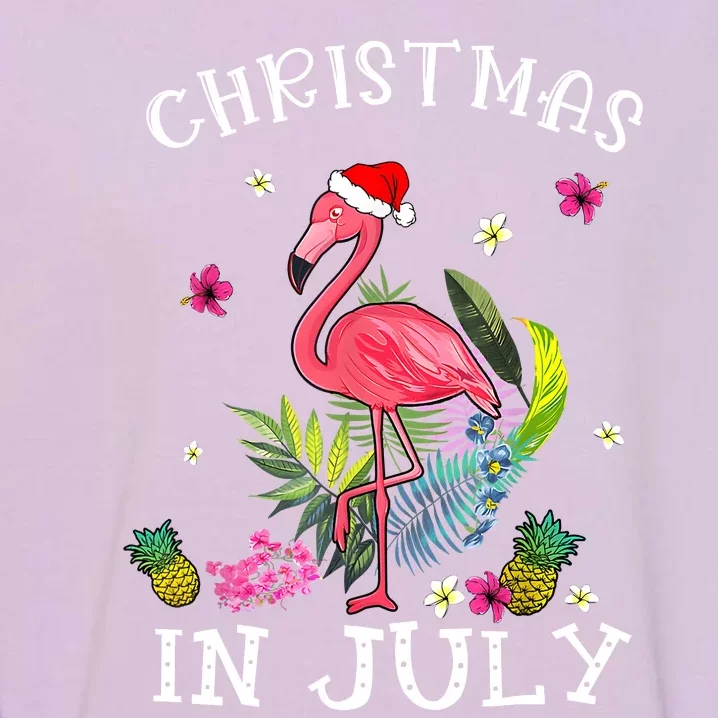 Christmas In July Shirts For Women Pink Flamingo Garment-Dyed Sweatshirt