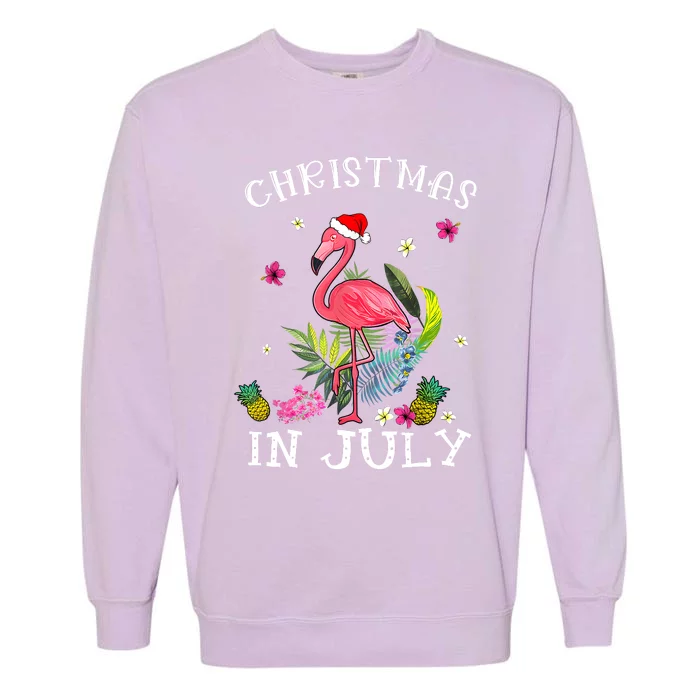 Christmas In July Shirts For Women Pink Flamingo Garment-Dyed Sweatshirt