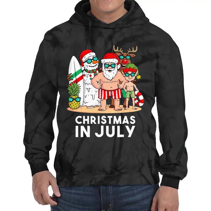 Christmas In July Santa And Friends Xmas Summer Tie Dye Hoodie