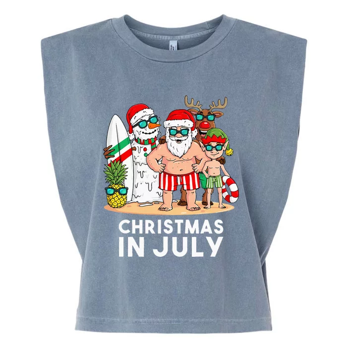 Christmas In July Santa And Friends Xmas Summer Garment-Dyed Women's Muscle Tee