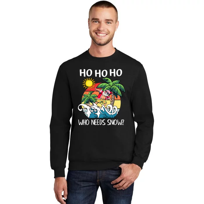 Christmas In July Funny Santa Surfing Summer Beach Vacation Tall Sweatshirt