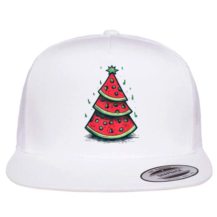 Christmas In July Watermelon Christmas Tree Flat Bill Trucker Hat