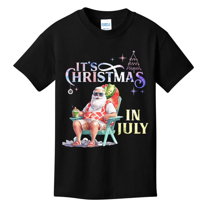 Christmas In July Santa Beach Summer Float Xmas Funny Kids T-Shirt