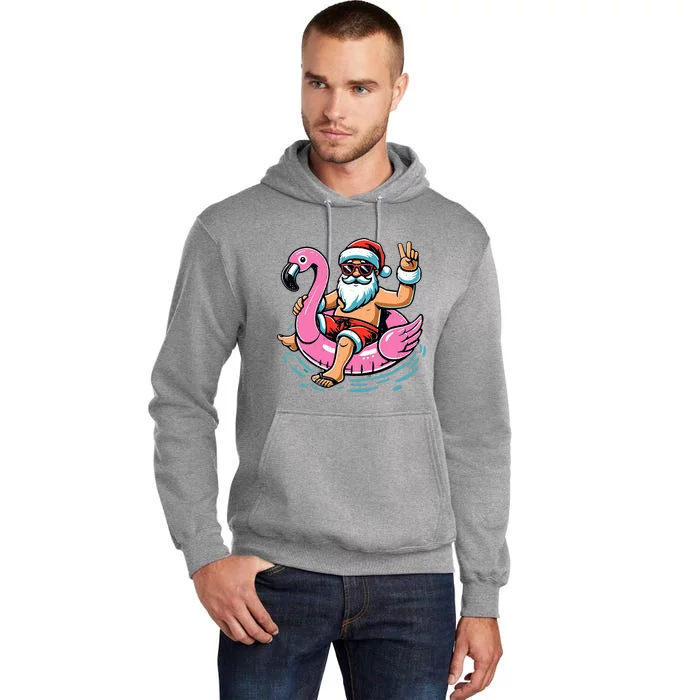 Christmas In July Santa Flamingo Summer Xmas Tall Hoodie