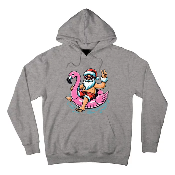 Christmas In July Santa Flamingo Summer Xmas Tall Hoodie