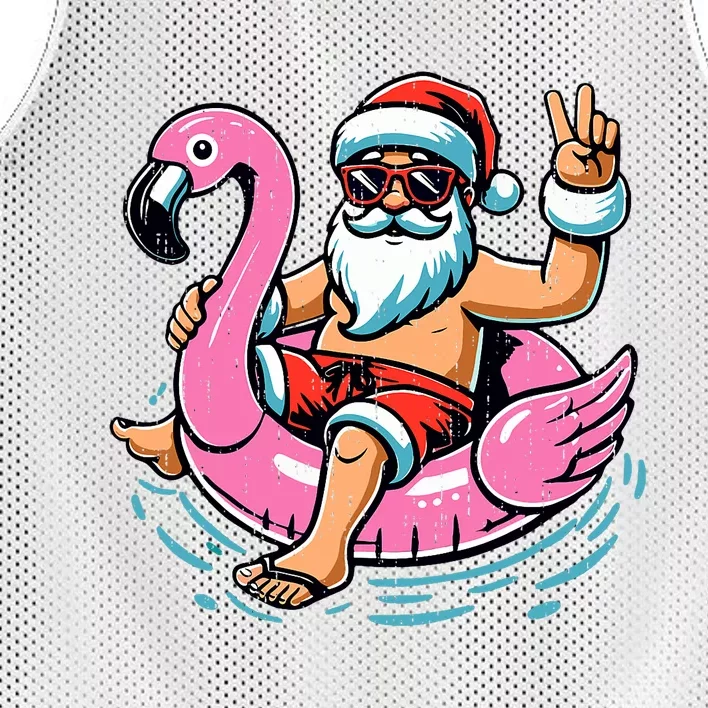 Christmas In July Santa Flamingo Summer Xmas Mesh Reversible Basketball Jersey Tank