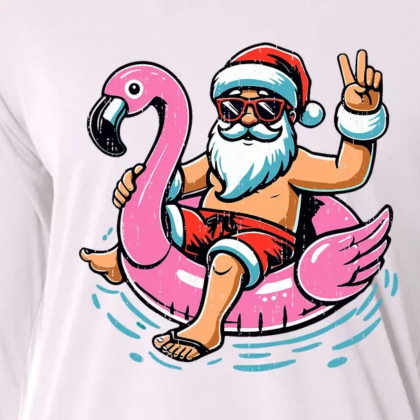 Christmas In July Santa Flamingo Summer Xmas Cooling Performance Long Sleeve Crew