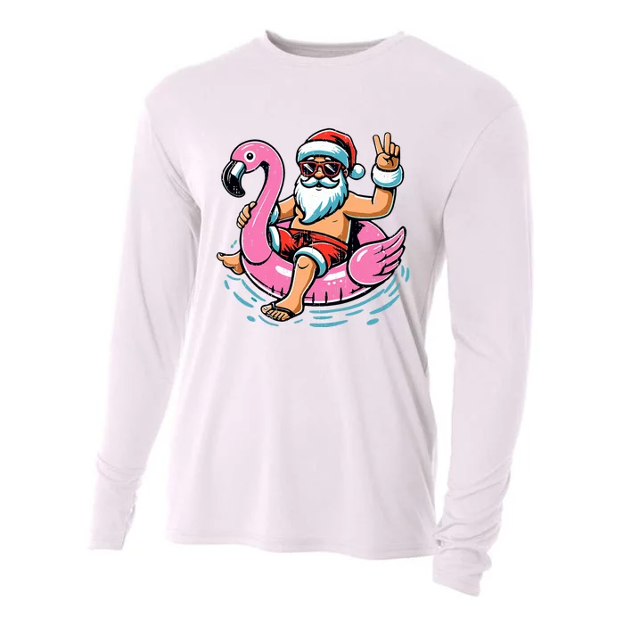 Christmas In July Santa Flamingo Summer Xmas Cooling Performance Long Sleeve Crew