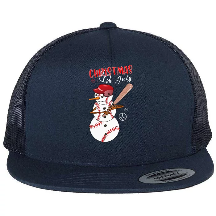 Christmas In July For Baseball Fan Snowman Snowman Baseball Flat Bill Trucker Hat