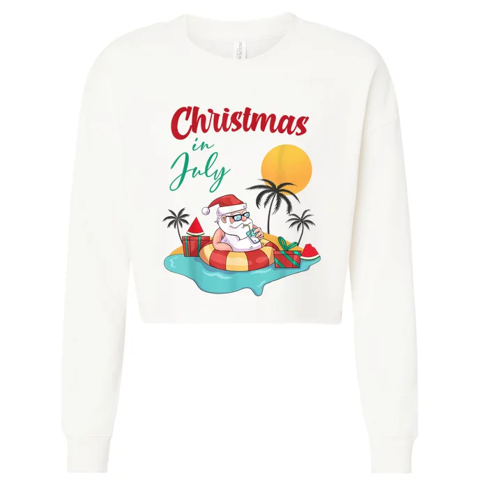 Christmas In July Watermelon Xmas Palm Summer Men Women Kids Cropped Pullover Crew