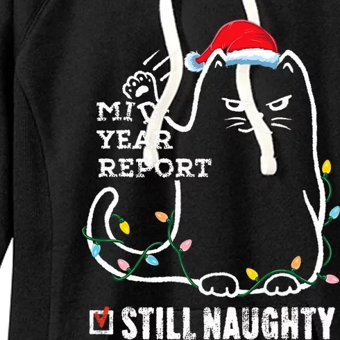 Christmas In July Mid Year Report Still Naughty Santa Cat Women's Fleece Hoodie