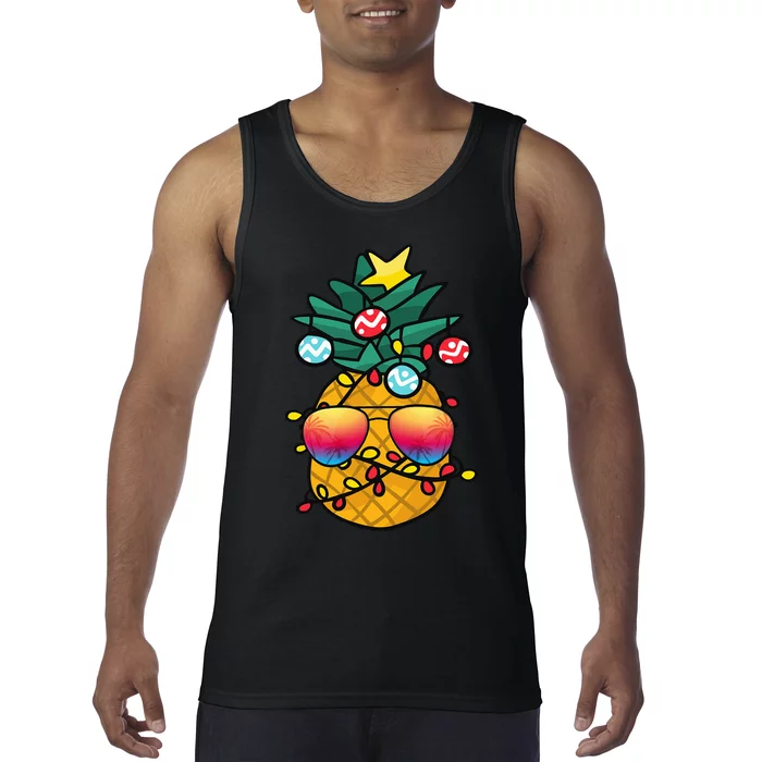 Christmas In July Funny Vacation Pineapple Sunglasses Tank Top