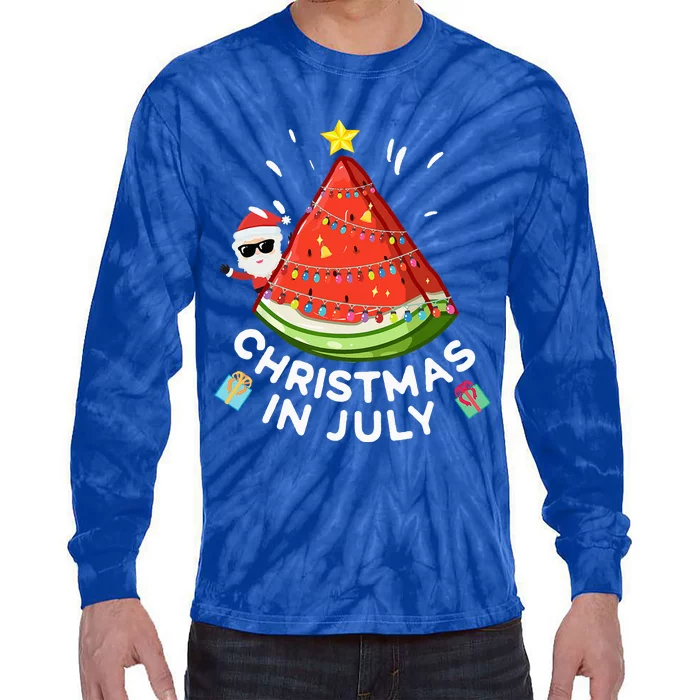 Christmas In July Watermelon Santa Summer Tree Tie-Dye Long Sleeve Shirt