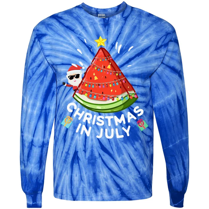 Christmas In July Watermelon Santa Summer Tree Tie-Dye Long Sleeve Shirt