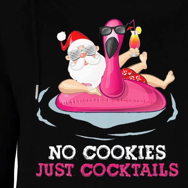 christmas in july no cookies just cocktails santa surfer Womens Funnel Neck Pullover Hood