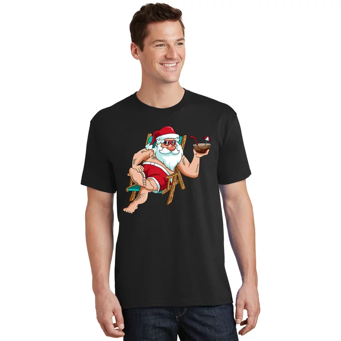 Christmas In July Santa On Beach Independence Day Summer T-Shirt