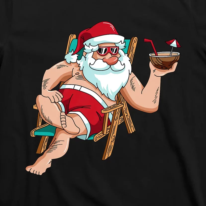 Christmas In July Santa On Beach Independence Day Summer T-Shirt