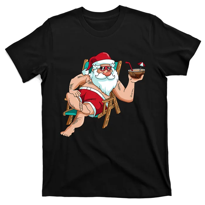 Christmas In July Santa On Beach Independence Day Summer T-Shirt