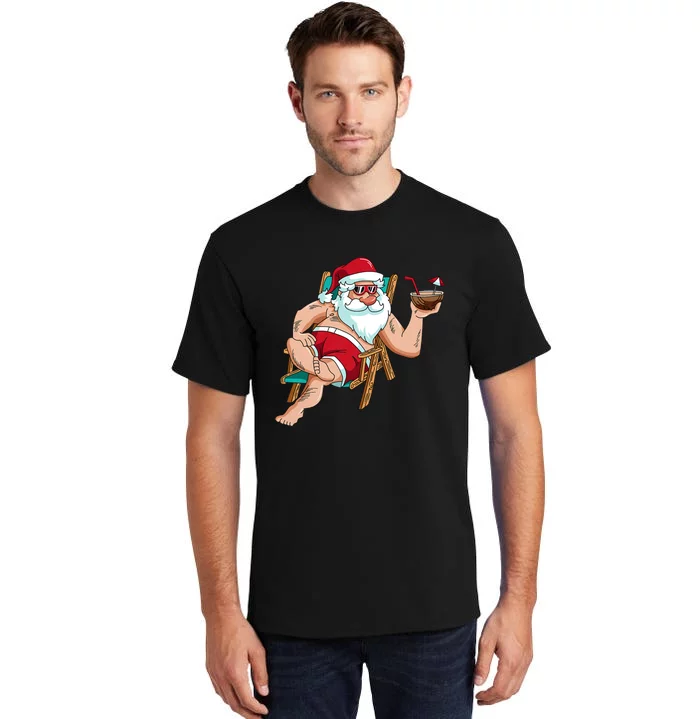 Christmas In July Santa On Beach Independence Day Summer Tall T-Shirt