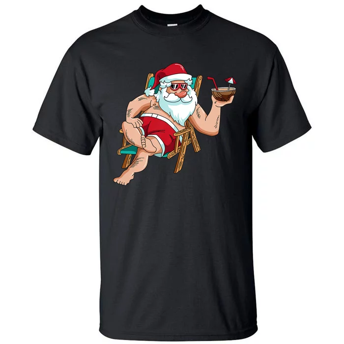 Christmas In July Santa On Beach Independence Day Summer Tall T-Shirt