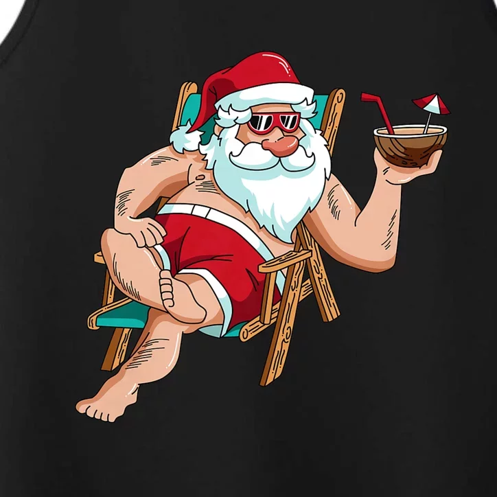 Christmas In July Santa On Beach Independence Day Summer Performance Tank