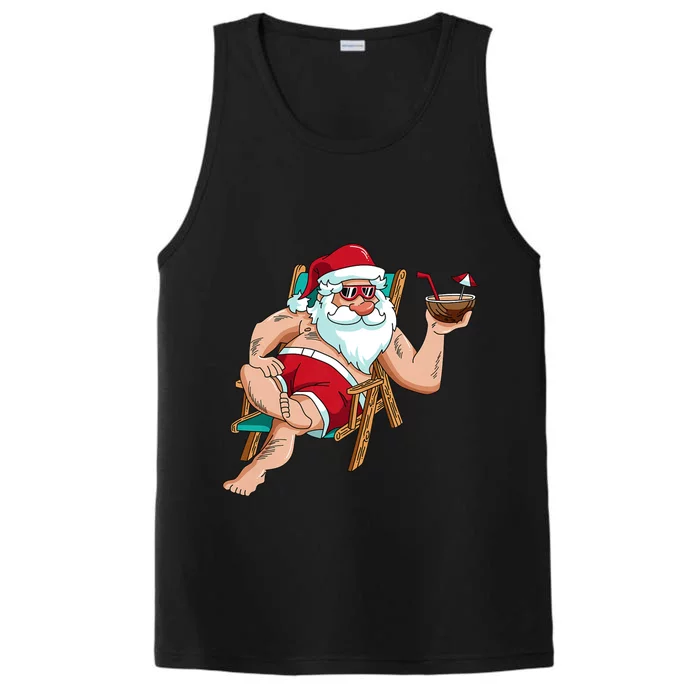 Christmas In July Santa On Beach Independence Day Summer Performance Tank