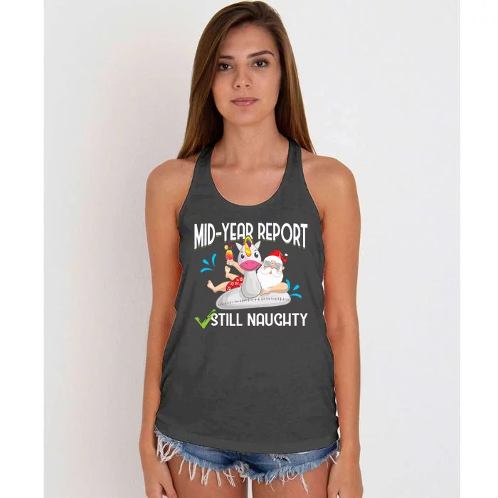 Christmas In July Mid Year Report Still Naughty Santa Women's Knotted Racerback Tank