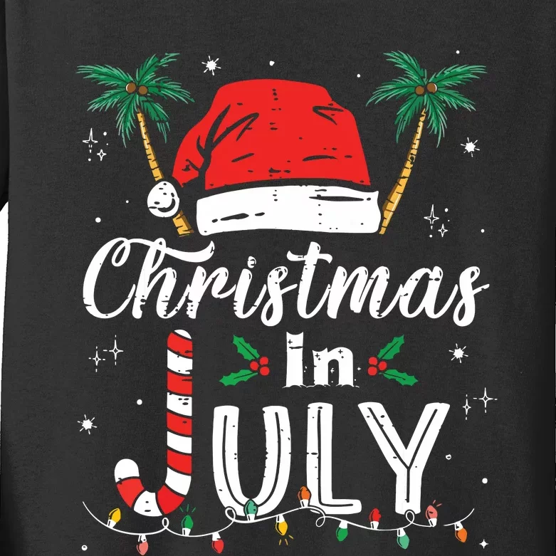 Christmas In July Santa Hat Funny Xmas Kids Long Sleeve Shirt