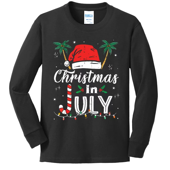 Christmas In July Santa Hat Funny Xmas Kids Long Sleeve Shirt