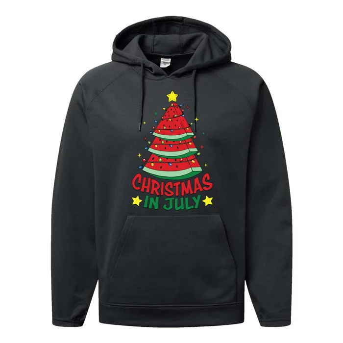 Christmas In July Watermelon Xmas Tree Summer Performance Fleece Hoodie