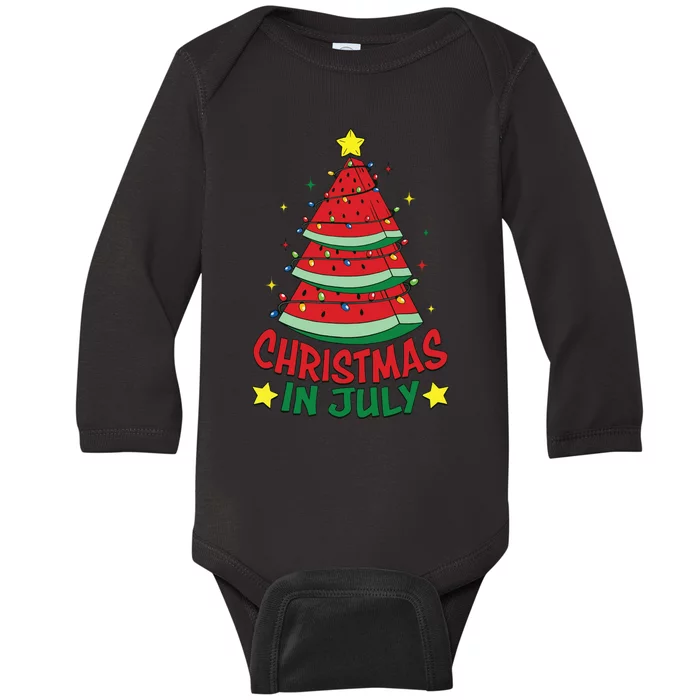 Christmas In July Watermelon Xmas Tree Summer Baby Long Sleeve Bodysuit