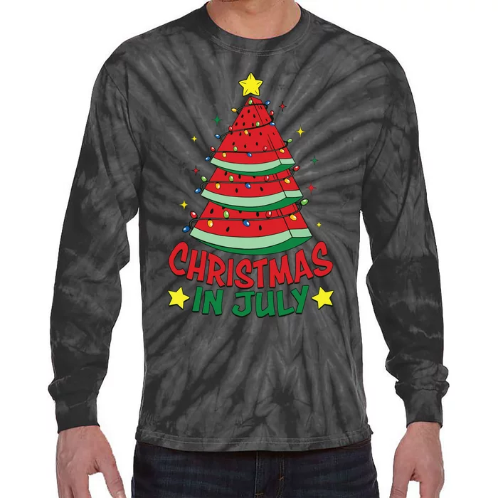 Christmas In July Watermelon Xmas Tree Summer Tie-Dye Long Sleeve Shirt