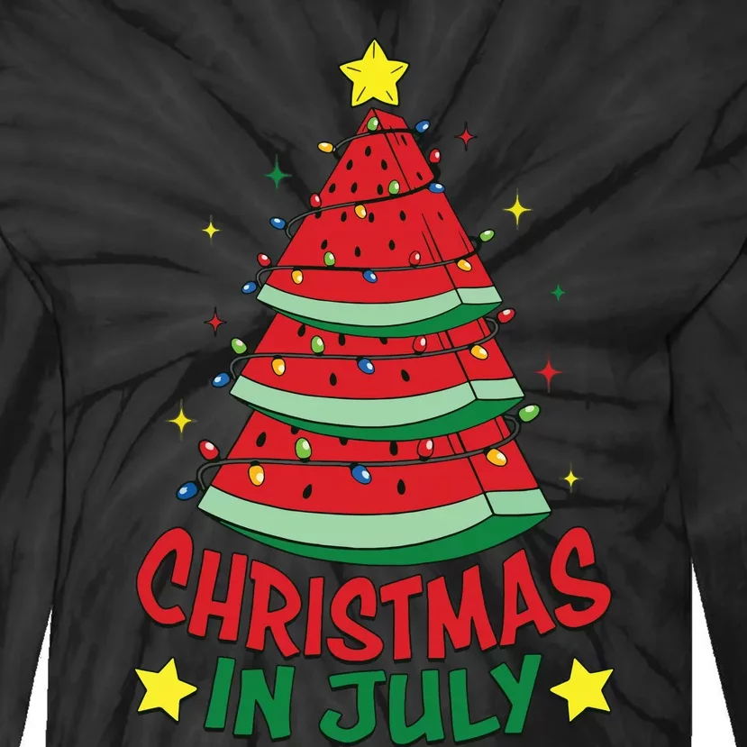 Christmas In July Watermelon Xmas Tree Summer Tie-Dye Long Sleeve Shirt