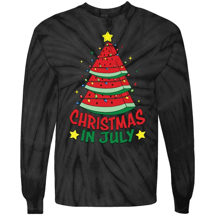 Christmas In July Watermelon Xmas Tree Summer Tie-Dye Long Sleeve Shirt