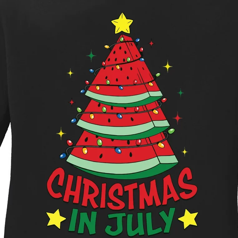 Christmas In July Watermelon Xmas Tree Summer Ladies Long Sleeve Shirt