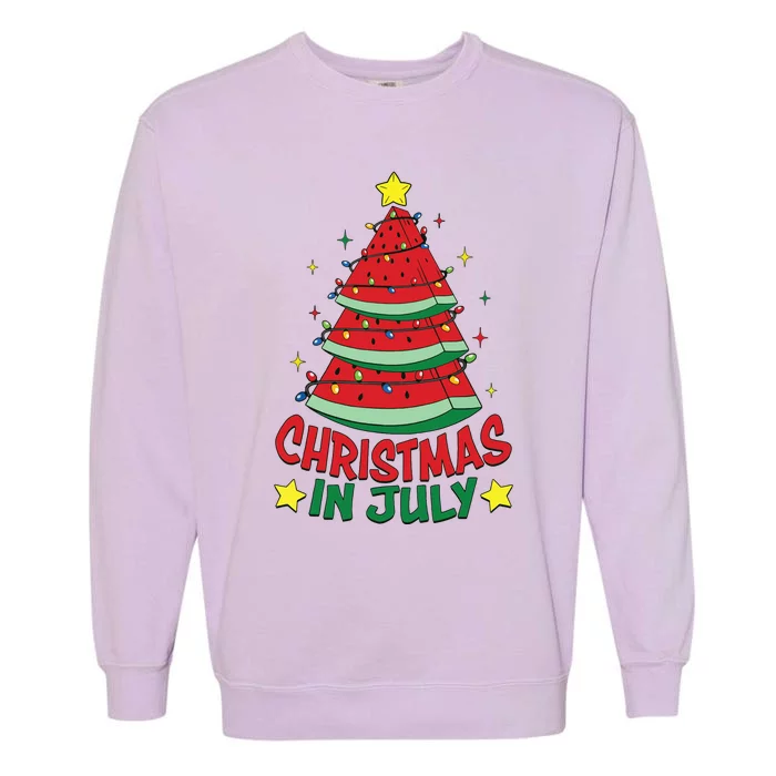 Christmas In July Watermelon Xmas Tree Summer Garment-Dyed Sweatshirt