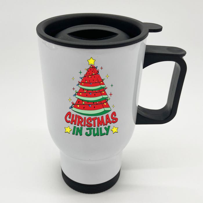 Christmas In July Watermelon Xmas Tree Summer Front & Back Stainless Steel Travel Mug