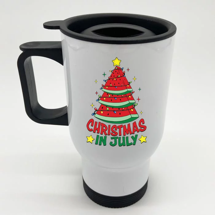 Christmas In July Watermelon Xmas Tree Summer Front & Back Stainless Steel Travel Mug