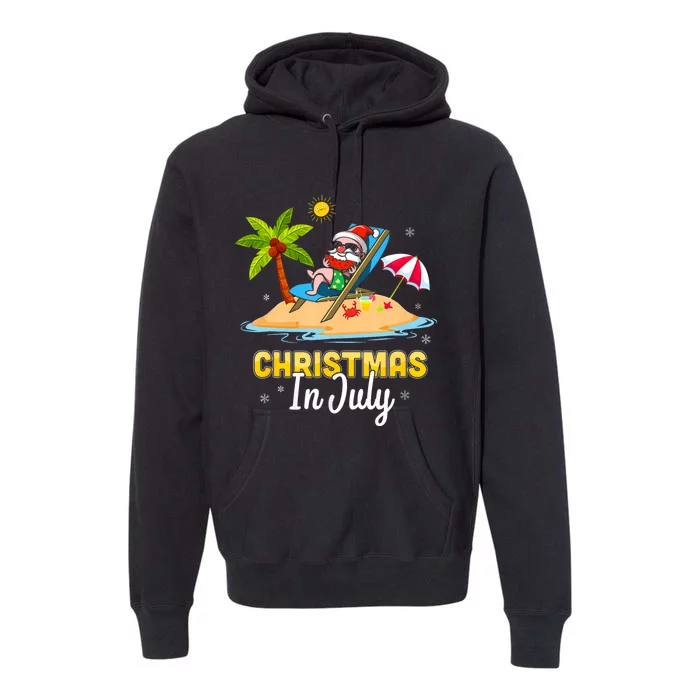 Christmas In July Santa Claus Beach Watermelon Premium Hoodie