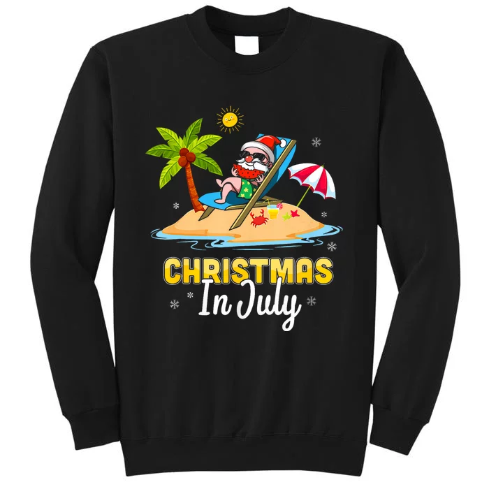 Christmas In July Santa Claus Beach Watermelon Tall Sweatshirt