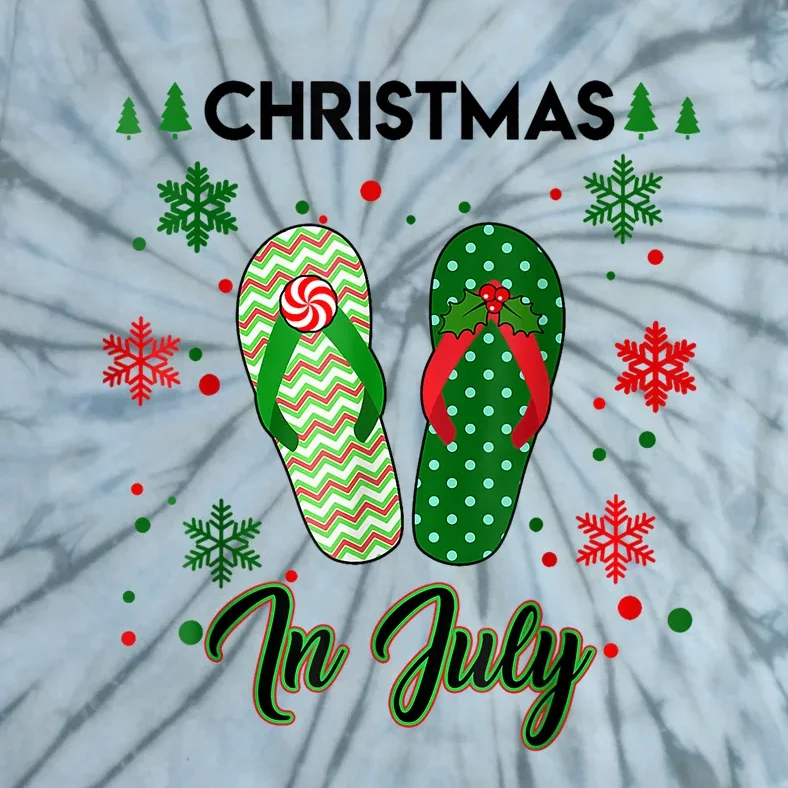 Christmas In July Flip Flops Summer Vacation Beach Lovers Tie-Dye T-Shirt