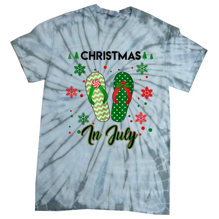 Christmas In July Flip Flops Summer Vacation Beach Lovers Tie-Dye T-Shirt