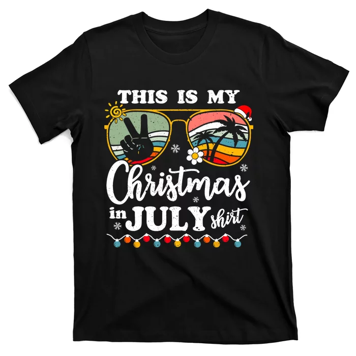 Christmas In July Santa Hat Summer Beach Vacation Xmas Vintage Beach T-Shirt