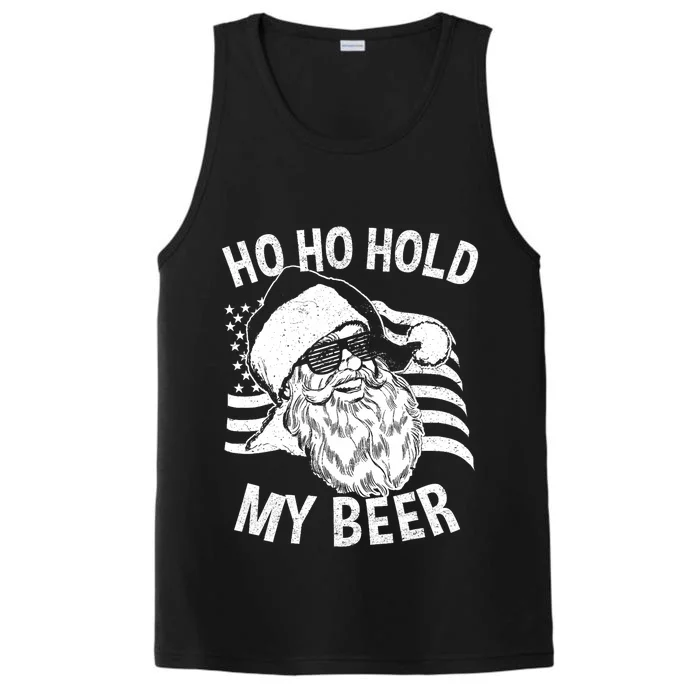 Christmas In July Hipster Santa Ho Ho Hold My Beer Performance Tank